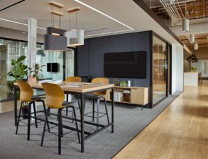 Haworth – Cultivate Maari Pergola Open Work Contemporary office interior featuring modern furniture and collaborative workspace design